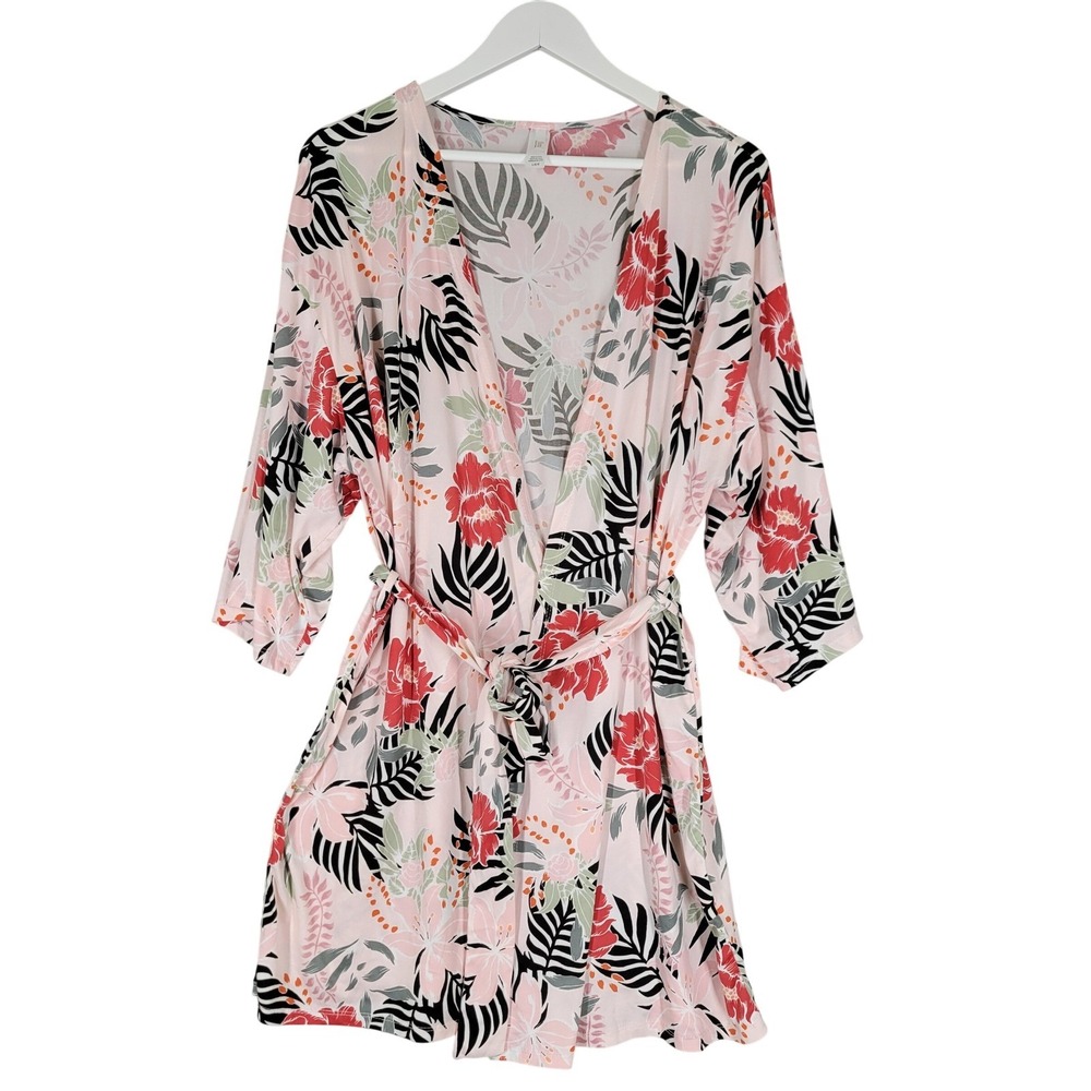 Flora Nikrooz Floral Robe Women Large Pink Tropical‎ Palm Leaf Kimono